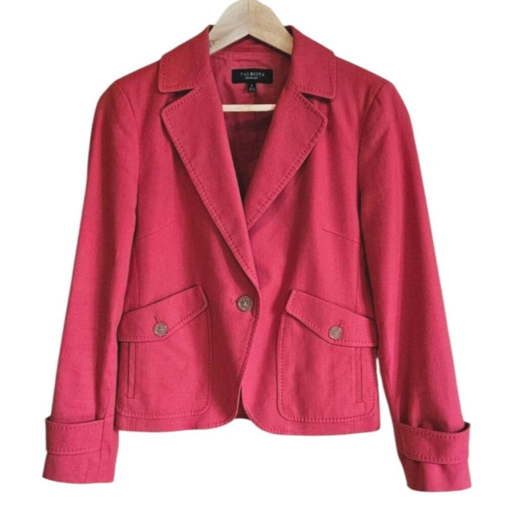 Talbots Women's Linen Cotton Blend Blazer Flattering Coral Size 6